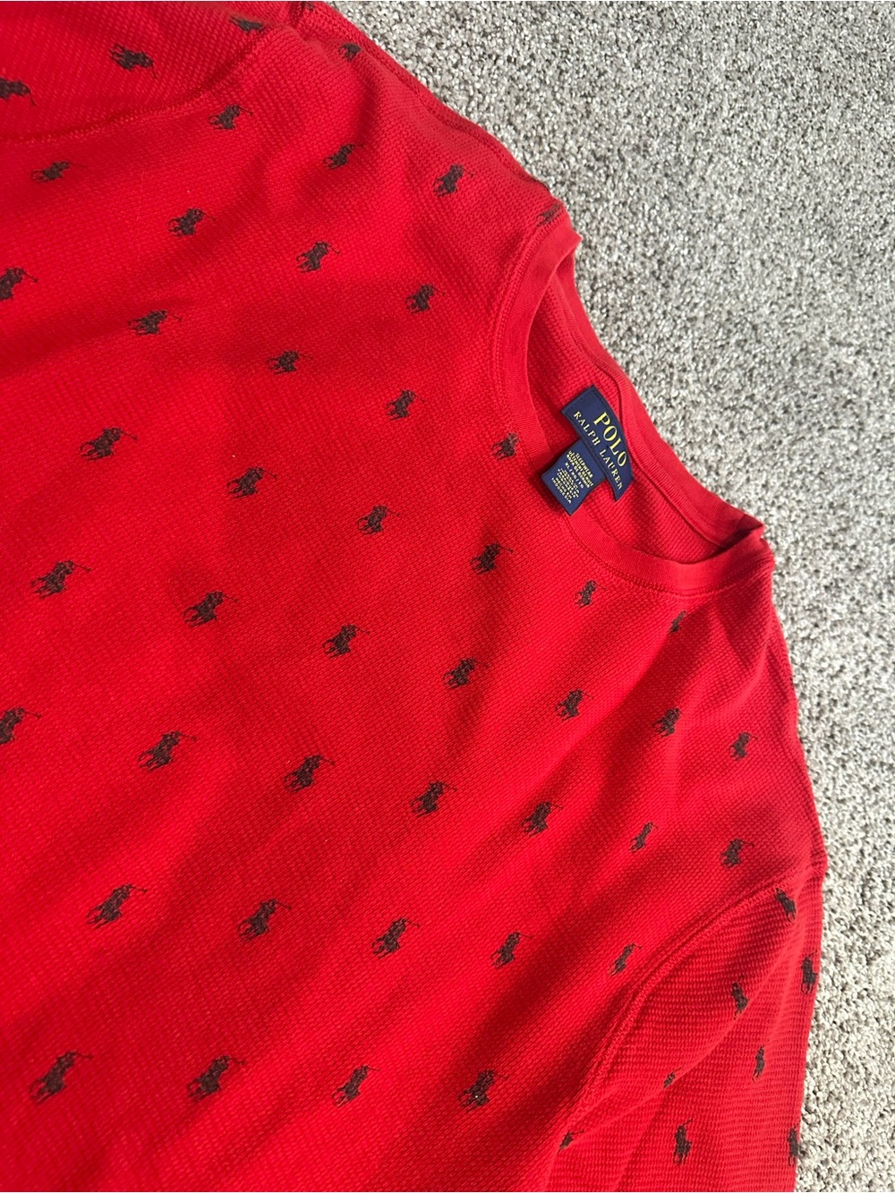 Polo by Ralph Lauren Red Waffle Longsleeve with Navy Pony Motif